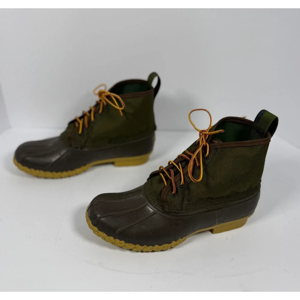 LL Bean 6 Inch Canvas Bean Boots Olive Green Brown Camo Duck Boots Mens 8 M